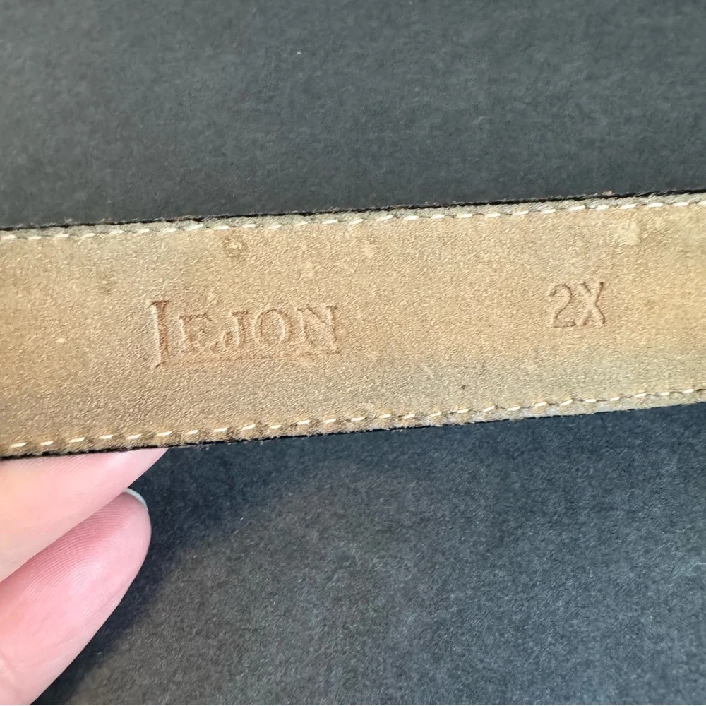 Vintage Lejon Black Leather Belt Croc Embossed USA Old Money Womens Large‎ / XL
